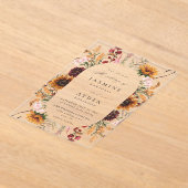 ひまわり&ワイルドフラワー結婚のフローラ アクリル招待状 (レイダウン)