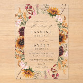 ひまわり&ワイルドフラワー結婚のフローラ アクリル招待状 (正面)