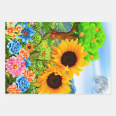 ひまわり&ワイルドフラワー – フローラガーデンギフト ラッピングペーパーシート (正面2)