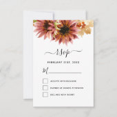 ひまわり ワインレッド カントリー ウェディング 返信 招待状 (正面)