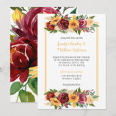 ひまわり & ワインレッド フラワールドロップ ゴールドフレーム 招待状 (正面/裏面)