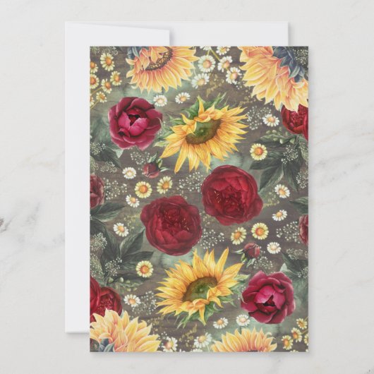 ひまわり ワインレッド ローズ ウェディング アニバーサリー 招待状 (裏面)