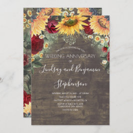ひまわり ワインレッド ローズ ウェディング アニバーサリー 招待状