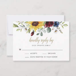 ひまわり ワインレッド ローズ ネイビーブルー ラスティック ウェディング 出欠カード