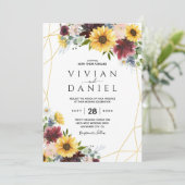 ひまわり ワインレッド ローズ ブルー ラスティック 招待状 (スタンド正面)