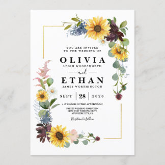 ひまわり ワインレッド ローズ ブルー ラスティック 招待状