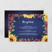 ひまわり ワインレッド ローズ ボーダー ネイビーブルー 披露宴 エンクロージャーカード (正面/裏面)