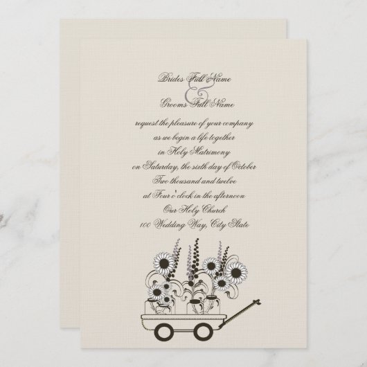 ひまわり ワゴンのウェディング 招待状 (正面/裏面)