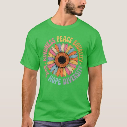 ひまわり 優しさ 平和 平等 レトロ 愛 希望 Tシャツ (正面)
