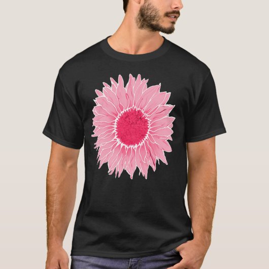 ひまわり – 夏の庭 – ピンク – 白 Tシャツ (正面)