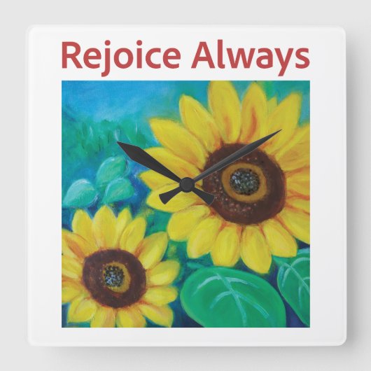 ひまわり – 常に喜ぶ スクエア壁時計 (正面)