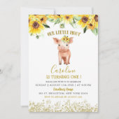 ひまわり 我が家の小さな豚ちゃん 1歳の誕生日 招待状 (正面)