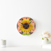 ひまわり、抽象芸術の背景、カスタム時計形 ラウンド壁時計 (ホーム)