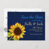 ひまわり/日付青結婚の 案内ポストカード (正面/裏面)