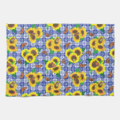 ひまわり（昆虫）オオカバマダラ、モナーク蝶ブルーギンガムパターン キッチンタオル (横)