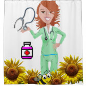 ひまわり（昆虫）マルハナバチナースシャワーカーテン シャワーカーテン (正面)