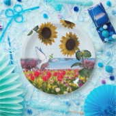 ひまわり（昆虫）マルハナバチホワイトドーブ紙プレート ペーパープレート (パーティー)