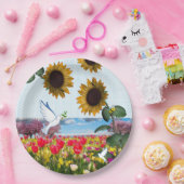 ひまわり（昆虫）マルハナバチホワイトドーブ紙プレート ペーパープレート (パーティー)