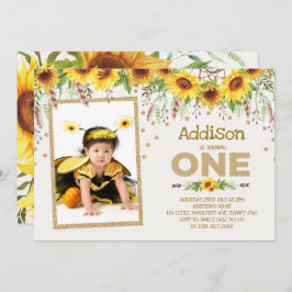 ひまわり（昆虫）マルハナバチ第1誕生日招待状 招待状