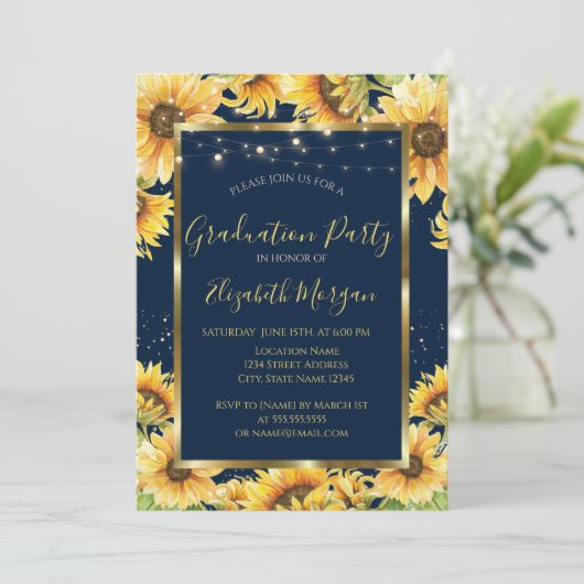 ひまわり,木材,フレーム海軍ブルー卒業 招待状 (スタンド正面)