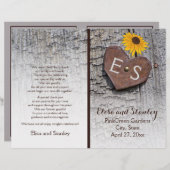 ひまわり&木製ウェディングプログラムのハート (正面/裏面)