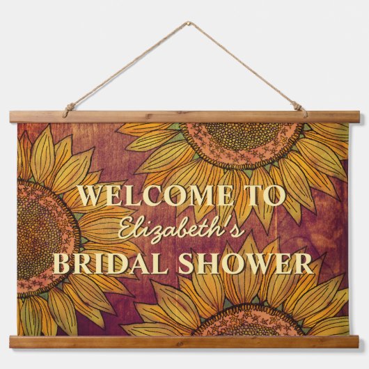 ひまわり 水彩アート ボヘミアンハート  ラスティック ブライダルシャワー 吊り下げ型タペストリー (正面)