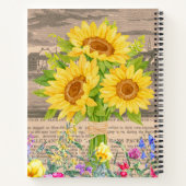 ひまわり、水彩花、ヴィンテージ新聞 ノートブック (裏面)