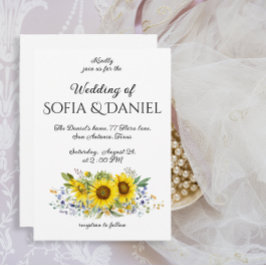 ひまわり 水彩 ブルー 結婚式 招待状