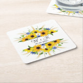 ひまわり 水彩 花 秋 エレガント ウェディング スクエアペーパーコースター (アングル)