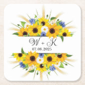 ひまわり 水彩 花 秋 エレガント ウェディング スクエアペーパーコースター (正面)
