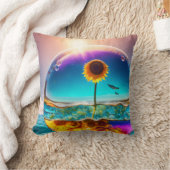 ひまわり、海、夏のシーン、黄色の花 クッション (ブランケット)