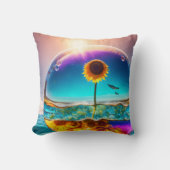 ひまわり、海、夏のシーン、黄色の花 クッション (正面)