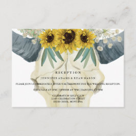 ひまわり 牛の頭の水彩画 ウェディング レセプション エンクロージャーカード