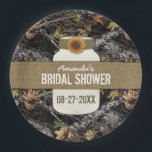 ひまわり 狩り迷彩柄パーティープレート（シャワー用） ペーパープレート<br><div class="desc">サンフラワー 狩り迷彩柄パーティープレートシャワー用 – これらのプレートを赤ちゃんシャワー、ブライダルシャワー、婚約パーティ、リハーサルディナーなどに使用する。バーラップ付きのオールオーバー狩り迷彩柄プリントとトイ飾ンとヒマワリー付きのメイスン瓶を備えている。</div>