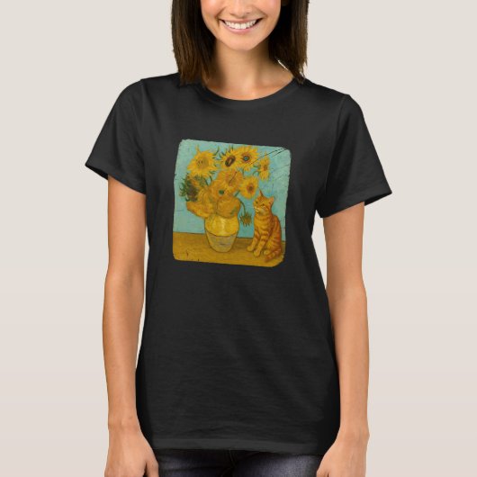 ひまわり 猫 絵画 面白い 有名な芸術家 子猫 Tシャツ (正面)