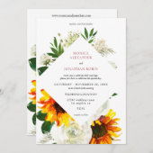 ひまわり & 白いバラのアーティスティックな花の結婚式 招待状 (正面/裏面)