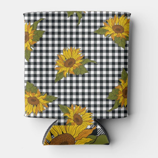 ひまわり、白黒バッファローのチェック、フローラ。 缶クーラー (正面)