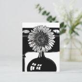 ひまわり – 白黒ヴィンテージアート ポストカード (スタンド正面)