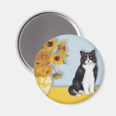 ひまわり – 白黒猫 マグネット (正面/裏面)