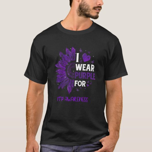 ひまわり 紫色のリボンを身に着ける ITP の啓発 Tシャツ (正面)