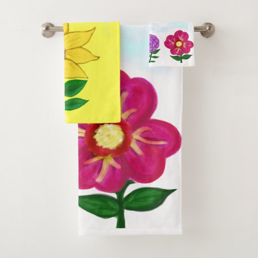 ひまわり 紫色の花 ピンクの花 黄色 バスタオルセット (インサイチュ)