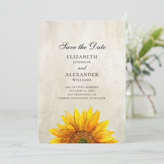 ひまわり 結婚式の日程おさえて。素朴なウェディング。カントリー セーブザデート (スタンド正面)