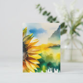 ひまわり、自然の風景、水彩画 ポストカード (スタンド正面)