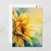 ひまわり、自然の風景、水彩画、花 ポストカード (正面/裏面)