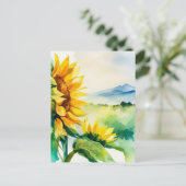 ひまわり、自然の風景、水彩画、花 ポストカード (スタンド正面)