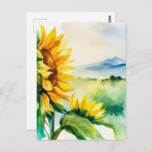 ひまわり、自然の風景、水彩画、花 ポストカード (正面/裏面)