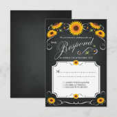 ひまわり 花の黒板 ヴィンテージ 結婚式 出席確認 出欠カード (正面/裏面)