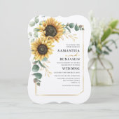 ひまわり 花束 ユーカリ グリーン ウェディング 招待状 (スタンド正面)