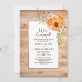 ひまわり 花柄 ウッドエンゲージメントパーティー 招待状 (正面)