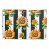 ひまわり 花柄 ブラック ホワイト ストライプ 枕カバー (裏面)